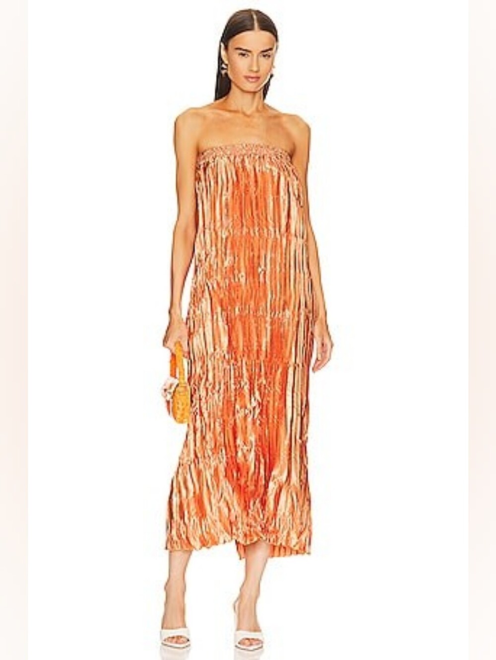 L'Idee Romantique Copper Orange Sunset Plisse Pleated Maximalism Dress Size M